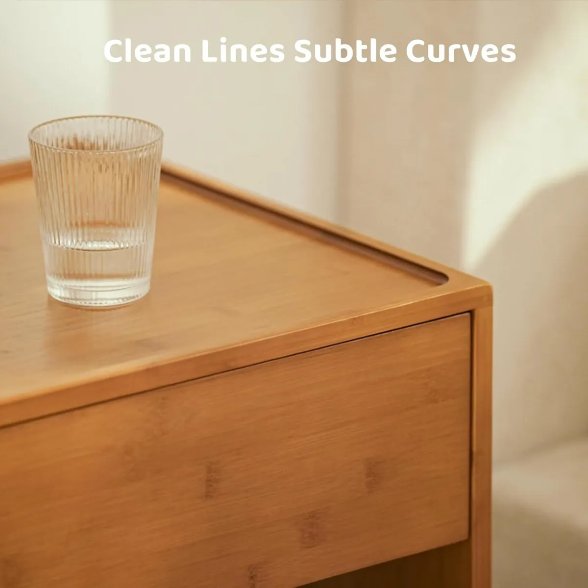 Solid Bamboo Nightstand Sustainable Curved - Image 4