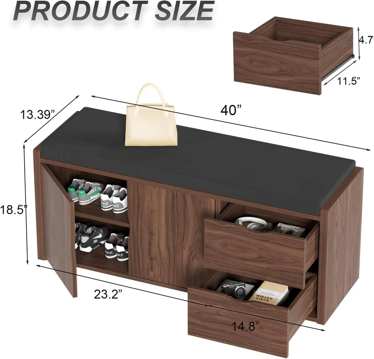 Entryway Storage Bench with Padded Seat Cushion - Image 2