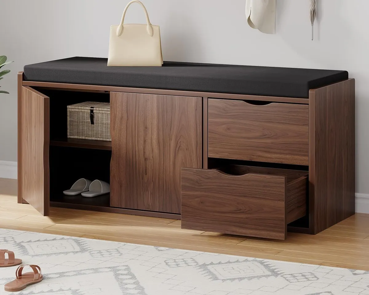 Entryway Storage Bench with Padded Seat Cushion - Image 1