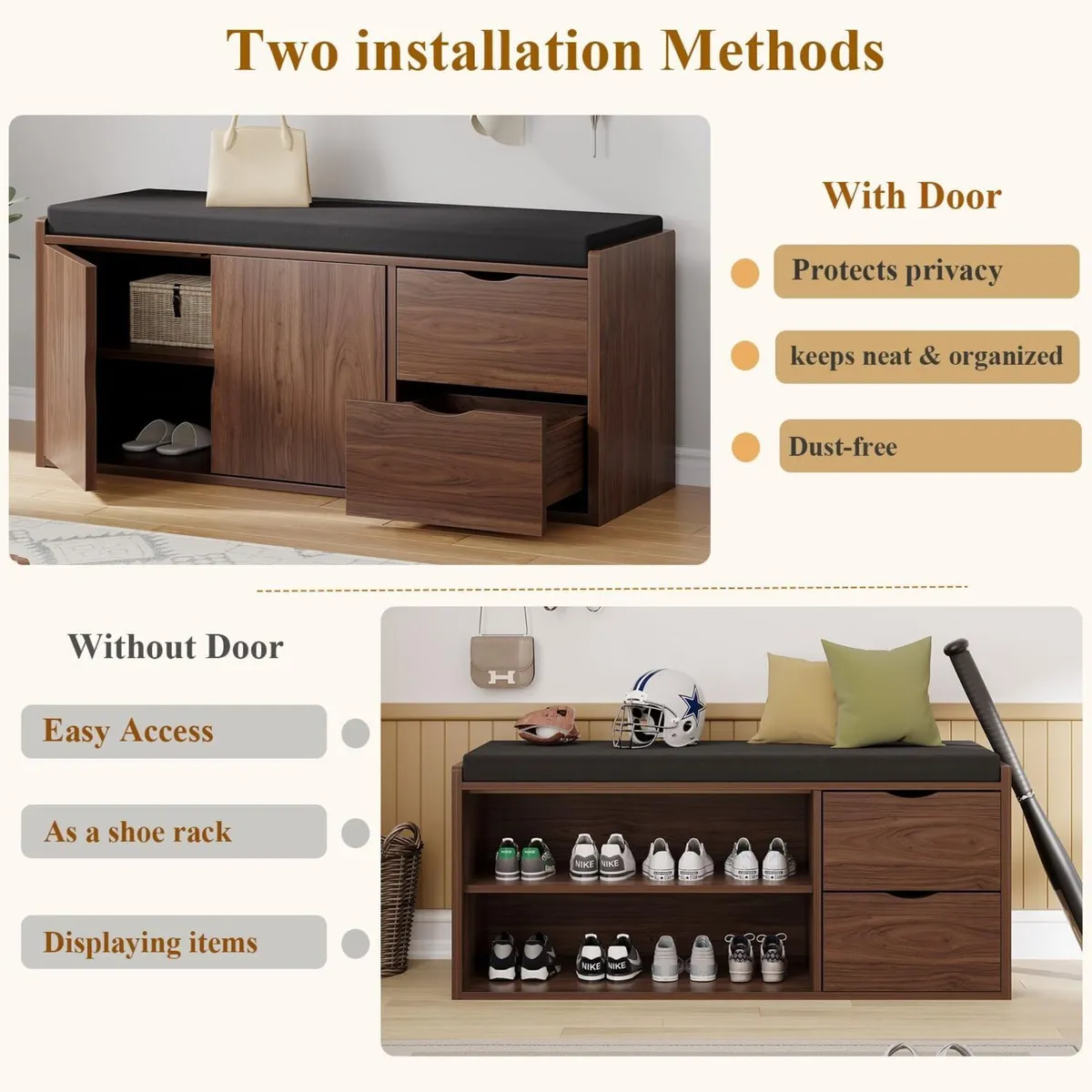 Entryway Storage Bench with Padded Seat Cushion - Image 3