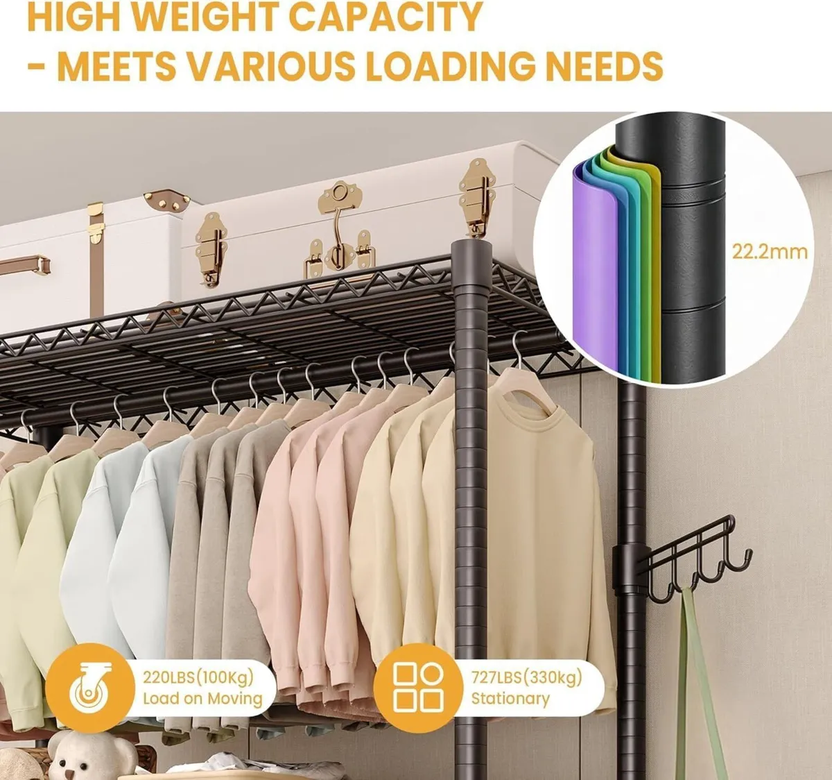 Heavy Duty Rolling Clothes Rack Load 693LBS - Image 4