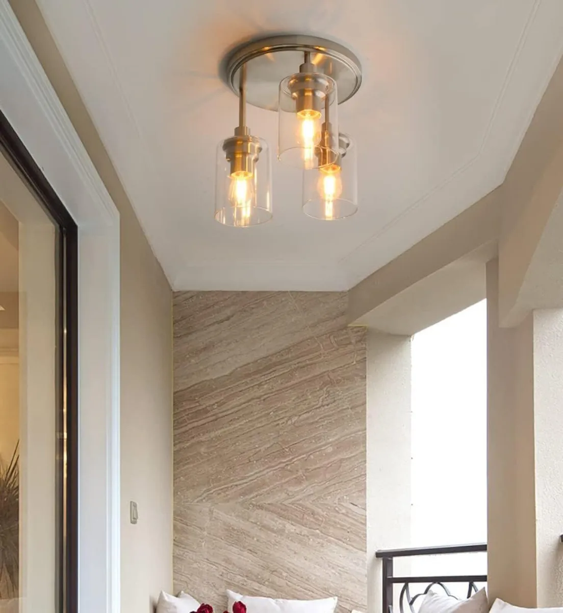 Vintage 3 Way Ceiling Lights Industrial Glass - Image 1