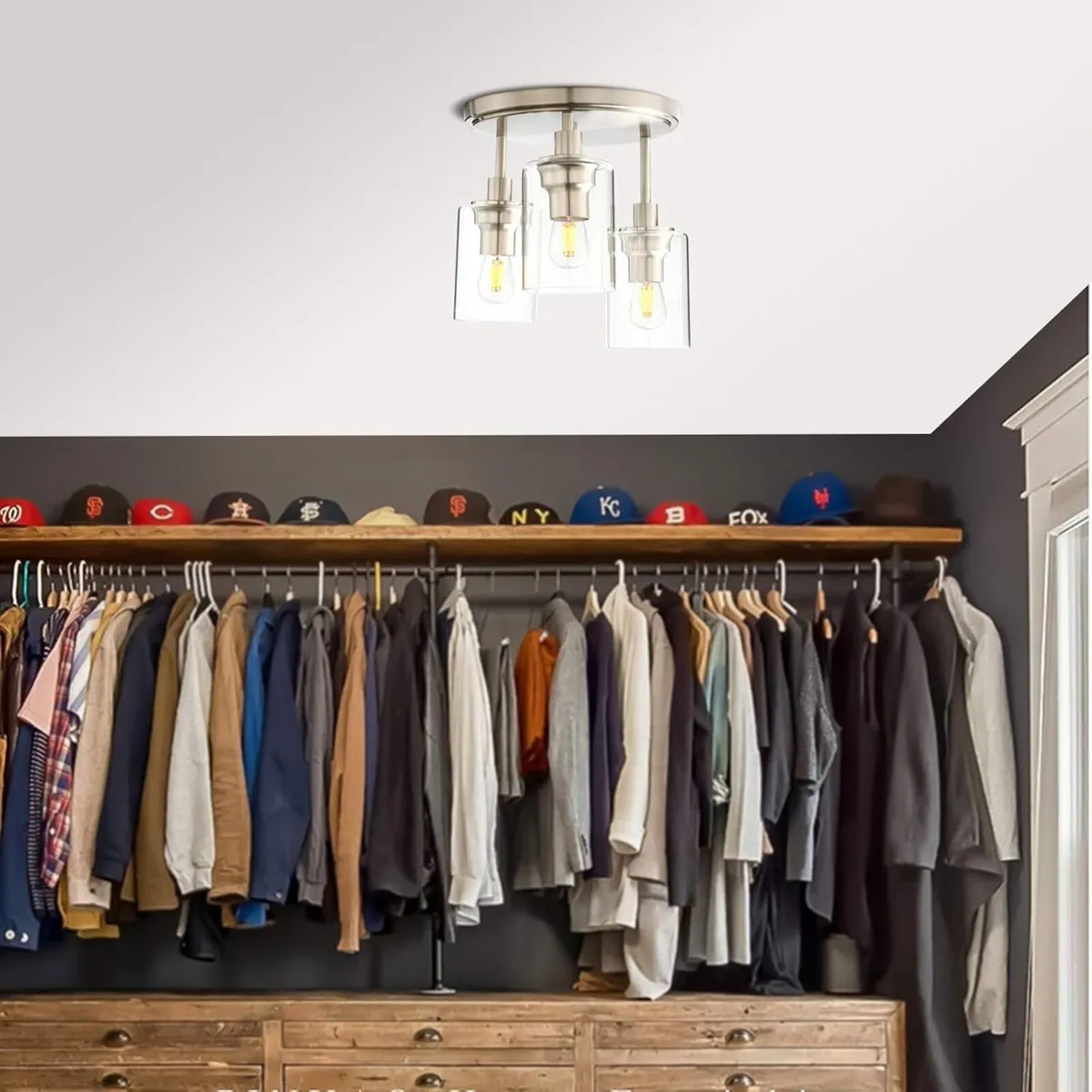 Vintage 3 Way Ceiling Lights Industrial Glass - Image 4