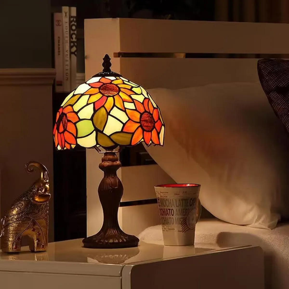 Tiffany Style Table Lamp Sunflower Stained Glass - Image 3