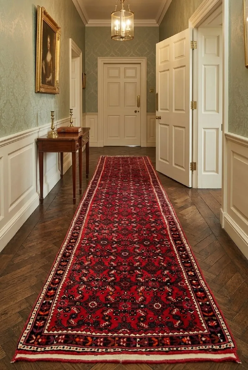 Long Perser Karajeh Hand Knotted Runner Rug Carpet - Image 1