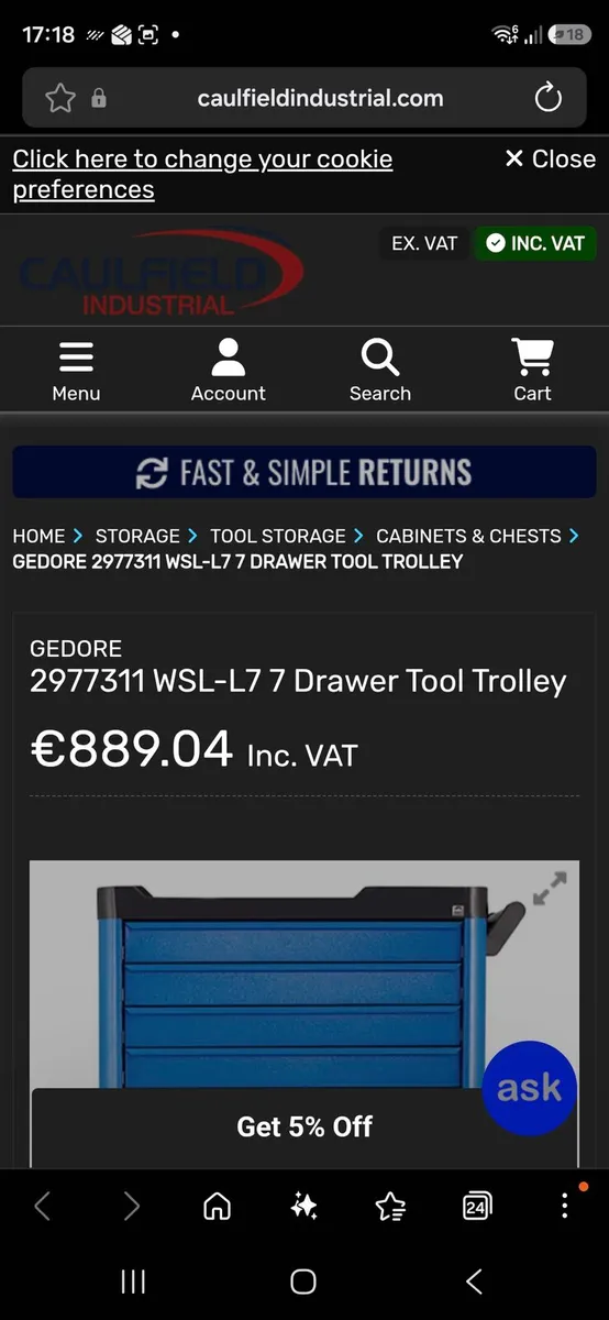 Gedore Made in Germany Tool Chest Trolley Tool Box - Image 1