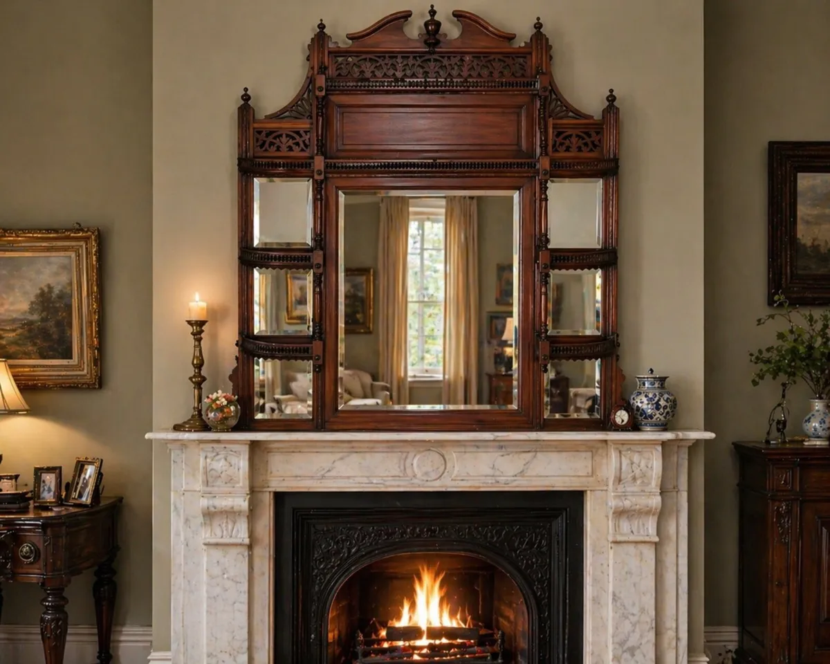 Antique Overmantel Mirror Solid Wood