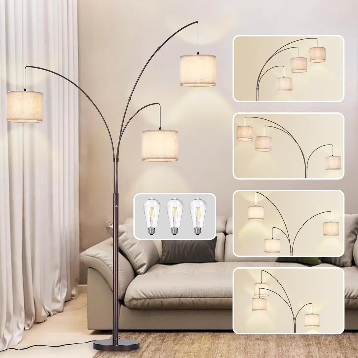 DLLT Modern Floor Lamp for Room: 3-Light Brown - Image 1