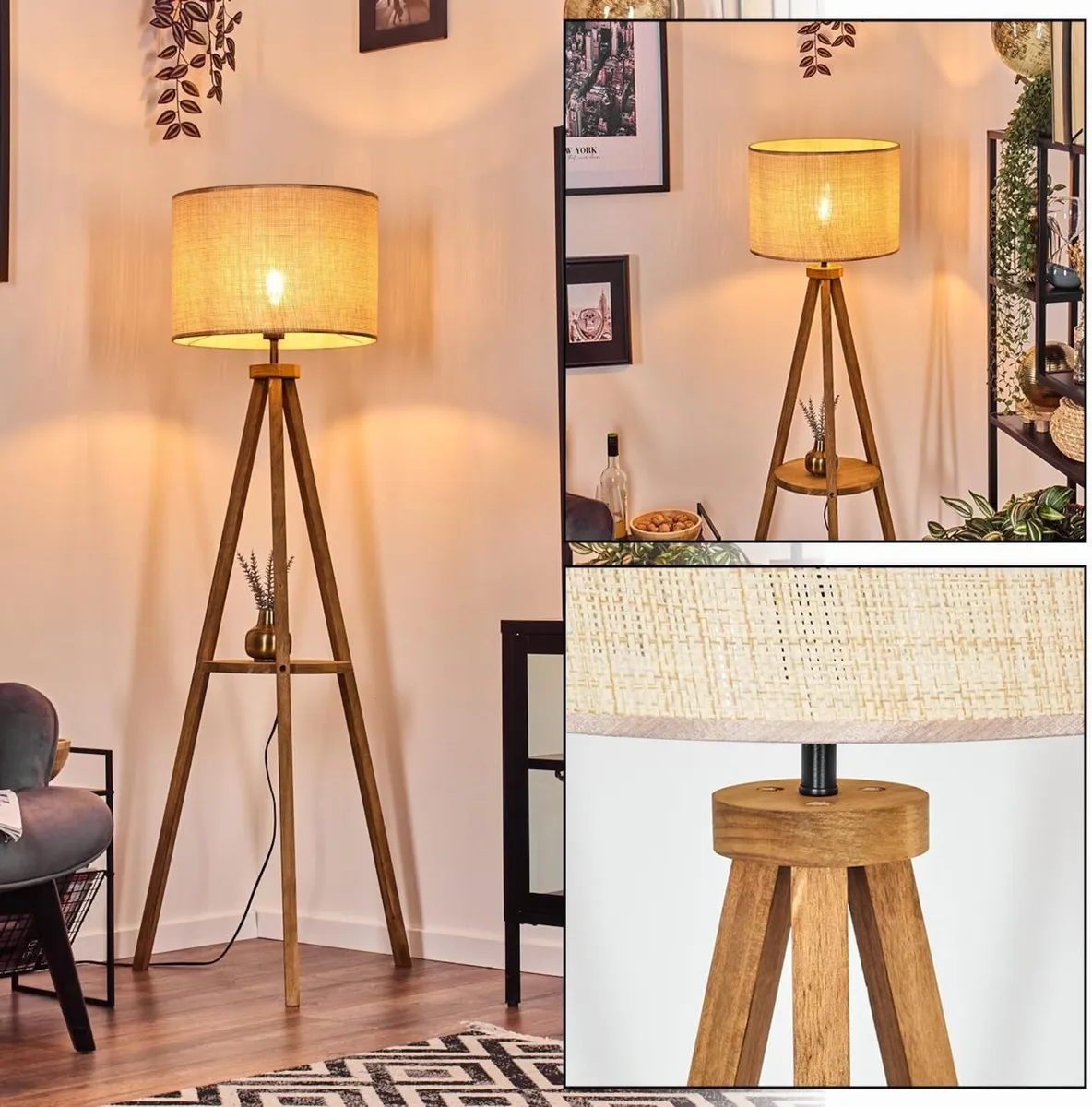 Sabadim Floor Lamp Made of Wood/Paper Wicker in - Image 1