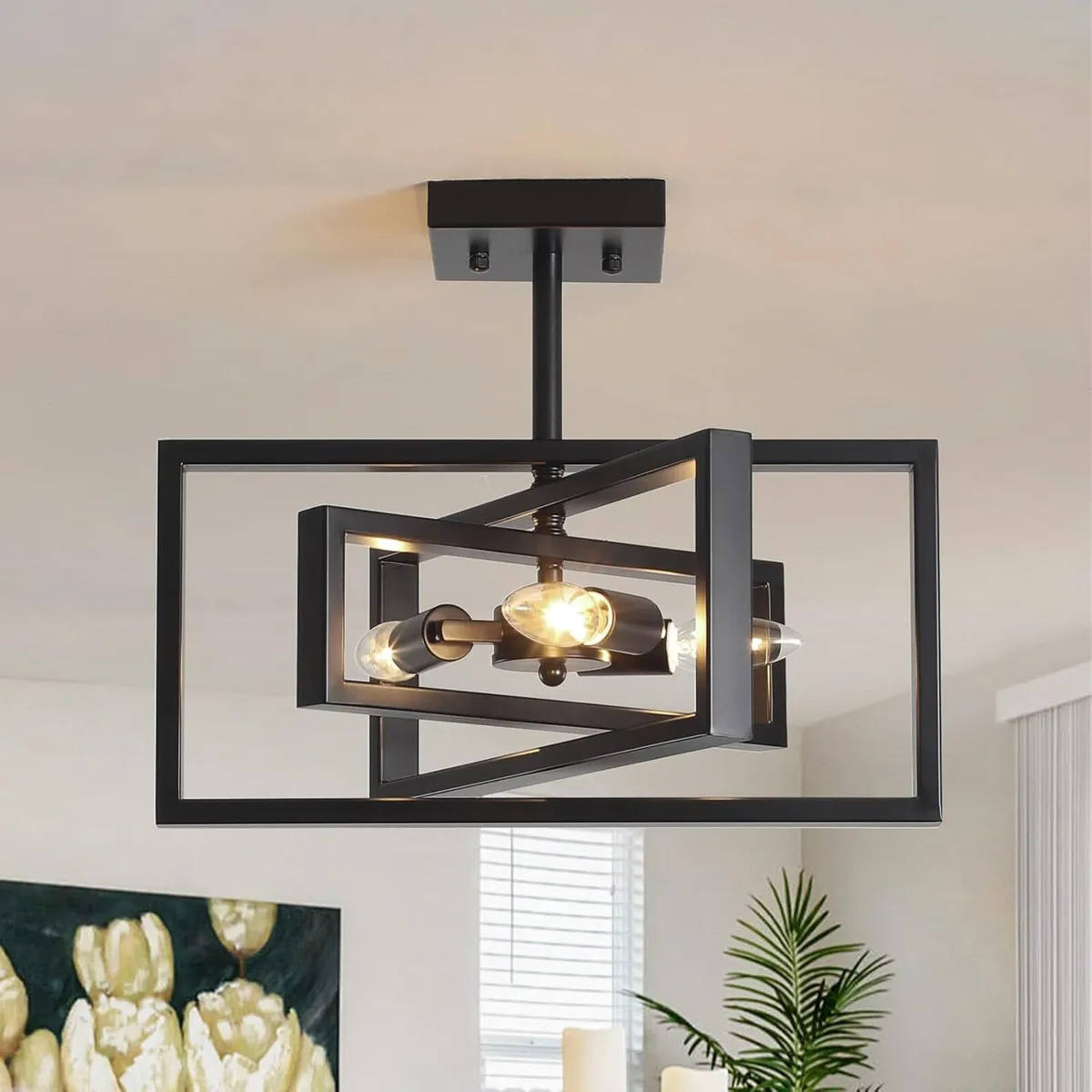 Black Ceiling Light Living Room 3 Lights Chandelie - Image 1