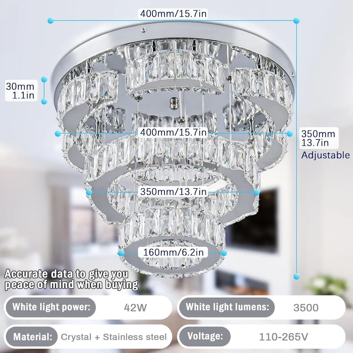 15.7 Modern Crystal Chandelier Flower LED Flush - Image 3
