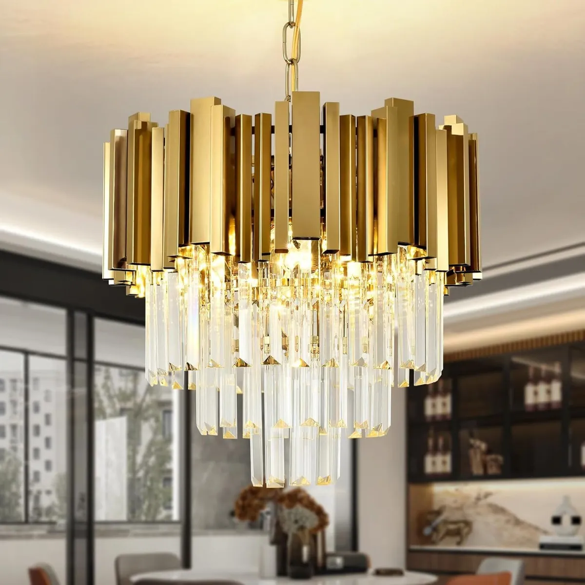Modern Crystal Chandelier Gold Pendant Light - Image 1
