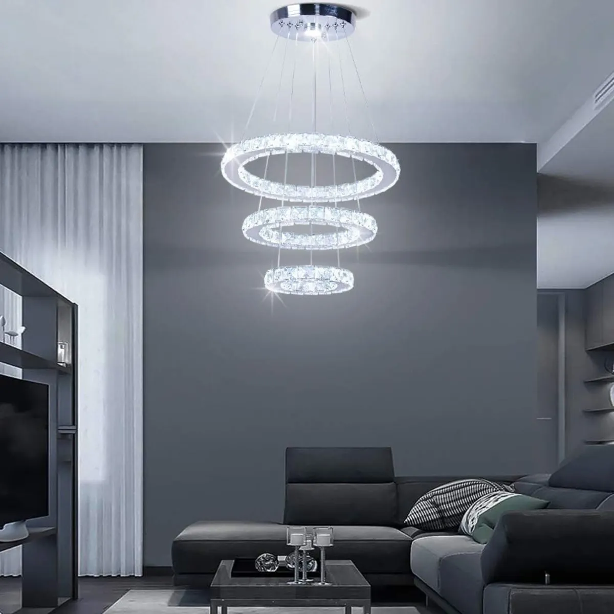 Adjustable 3 Ring Crystal Pendant Light Led - Image 2