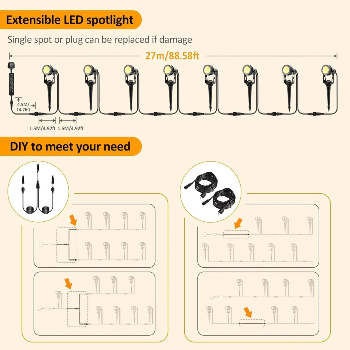Garden Lights Mains 27m 8-in-1 LED Outdoor - Image 4