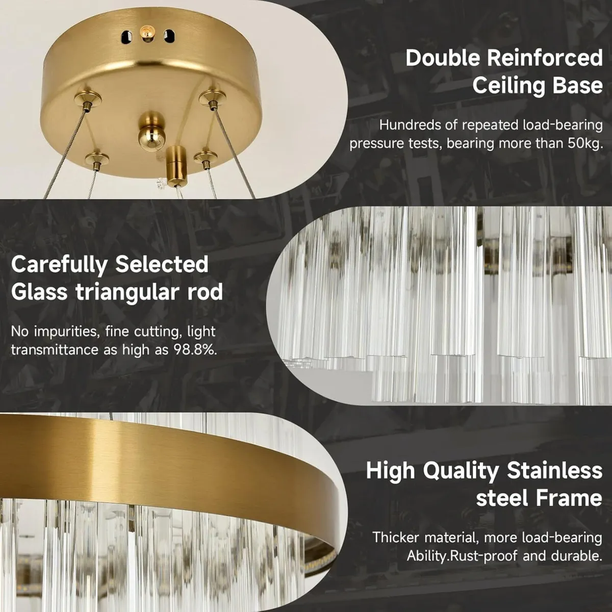 Modern Crystal Chandelier Gold Round LED Pendant - Image 4