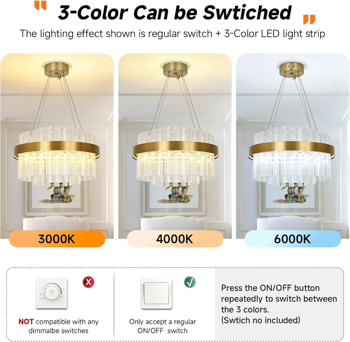 Modern Crystal Chandelier Gold Round LED Pendant - Image 3