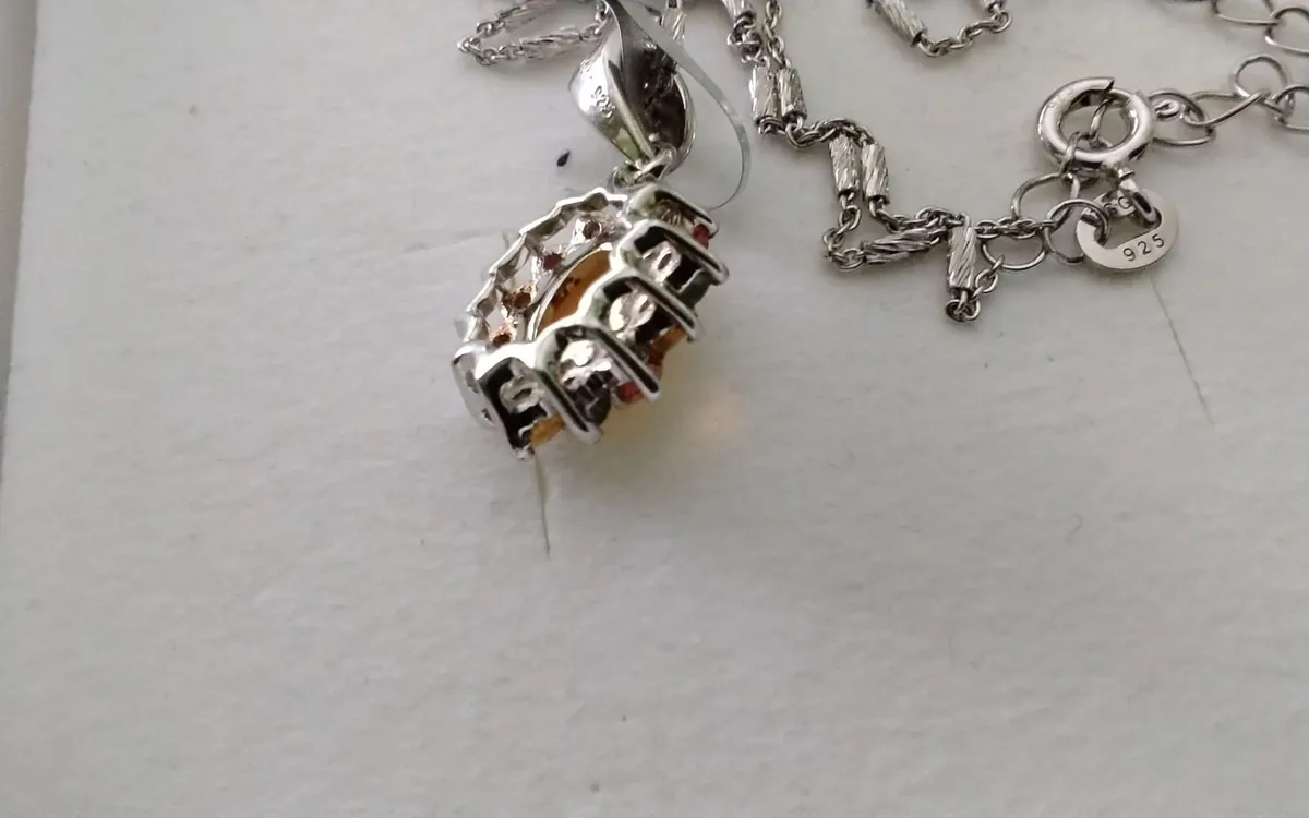 Stg silver yellow opal & sapphire halo pendant 20" - Image 4