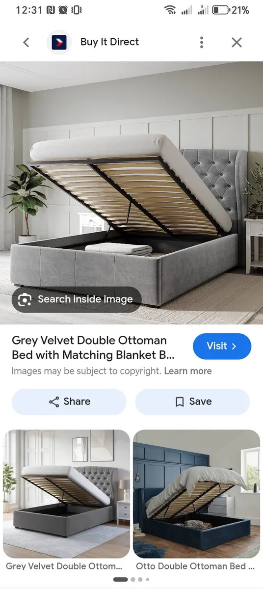 Double grey ottoman bed with mattress