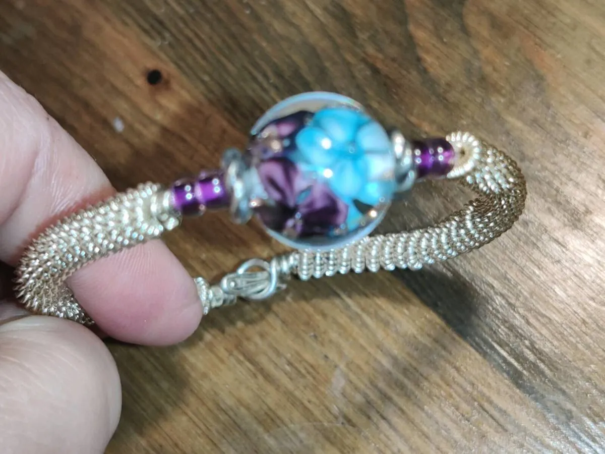 RARE, FLOWER POWER CRYSTAL Real Silver Huge Bangle - Image 2