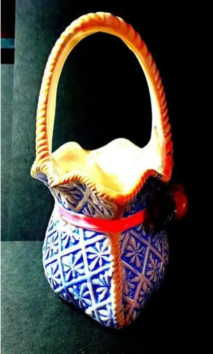 Vintage Signed Majolica Style Posy Basket - Image 4