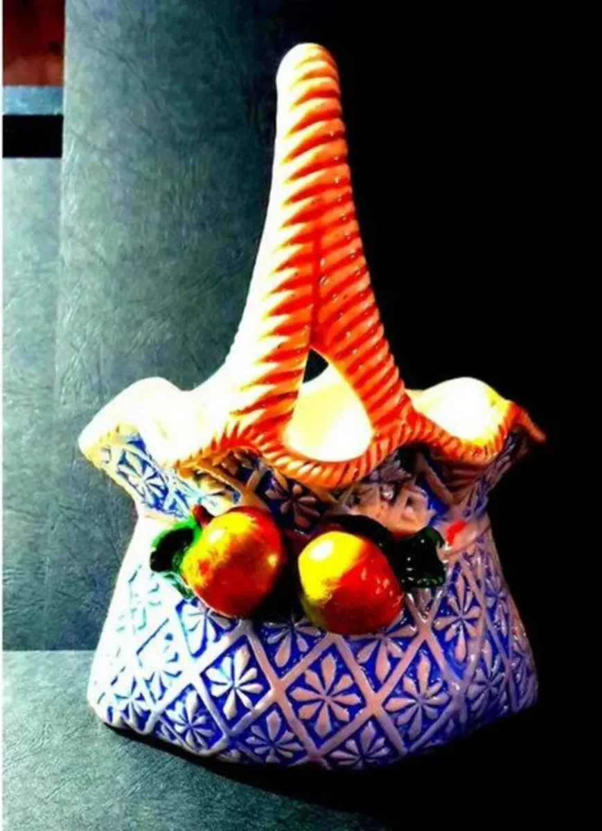 Vintage Signed Majolica Style Posy Basket - Image 1