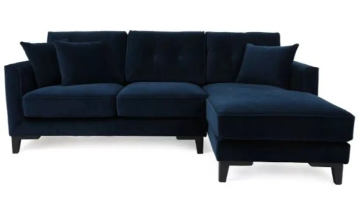 Navy Blue Velvet L Shape 3 Seater Couch - Image 1