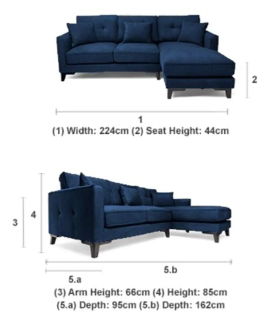 Navy Blue Velvet L Shape 3 Seater Couch - Image 2