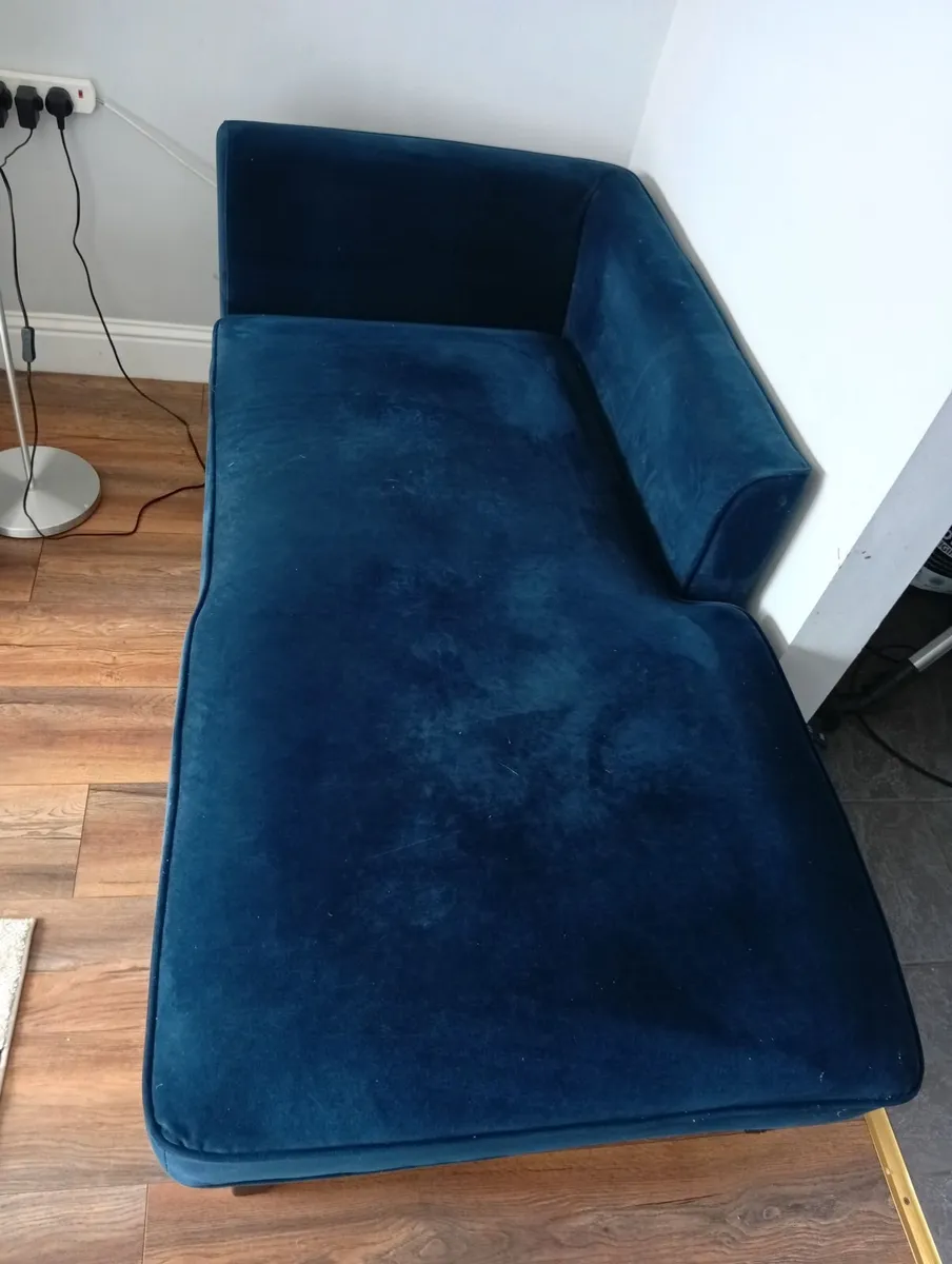 Navy Blue Velvet L Shape 3 Seater Couch - Image 4