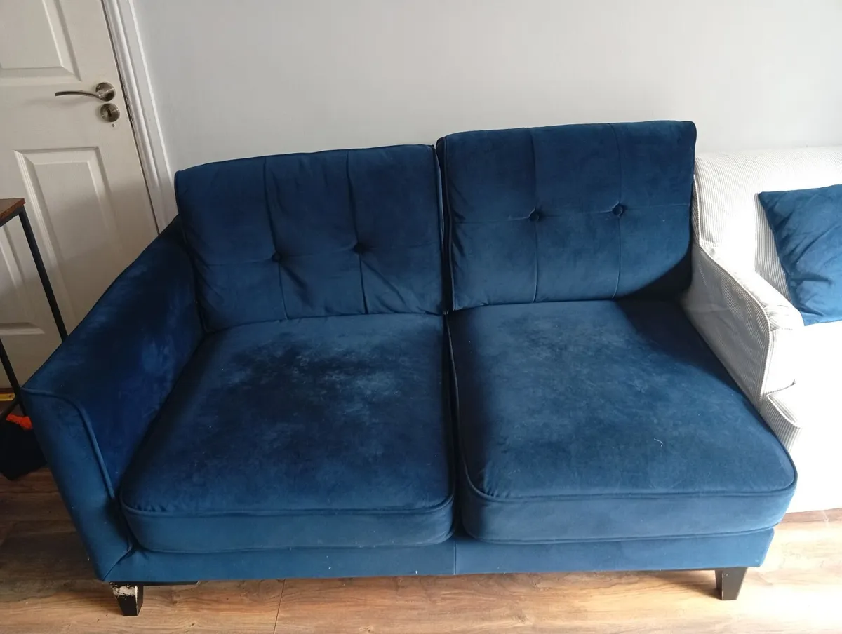 Navy Blue Velvet L Shape 3 Seater Couch - Image 3