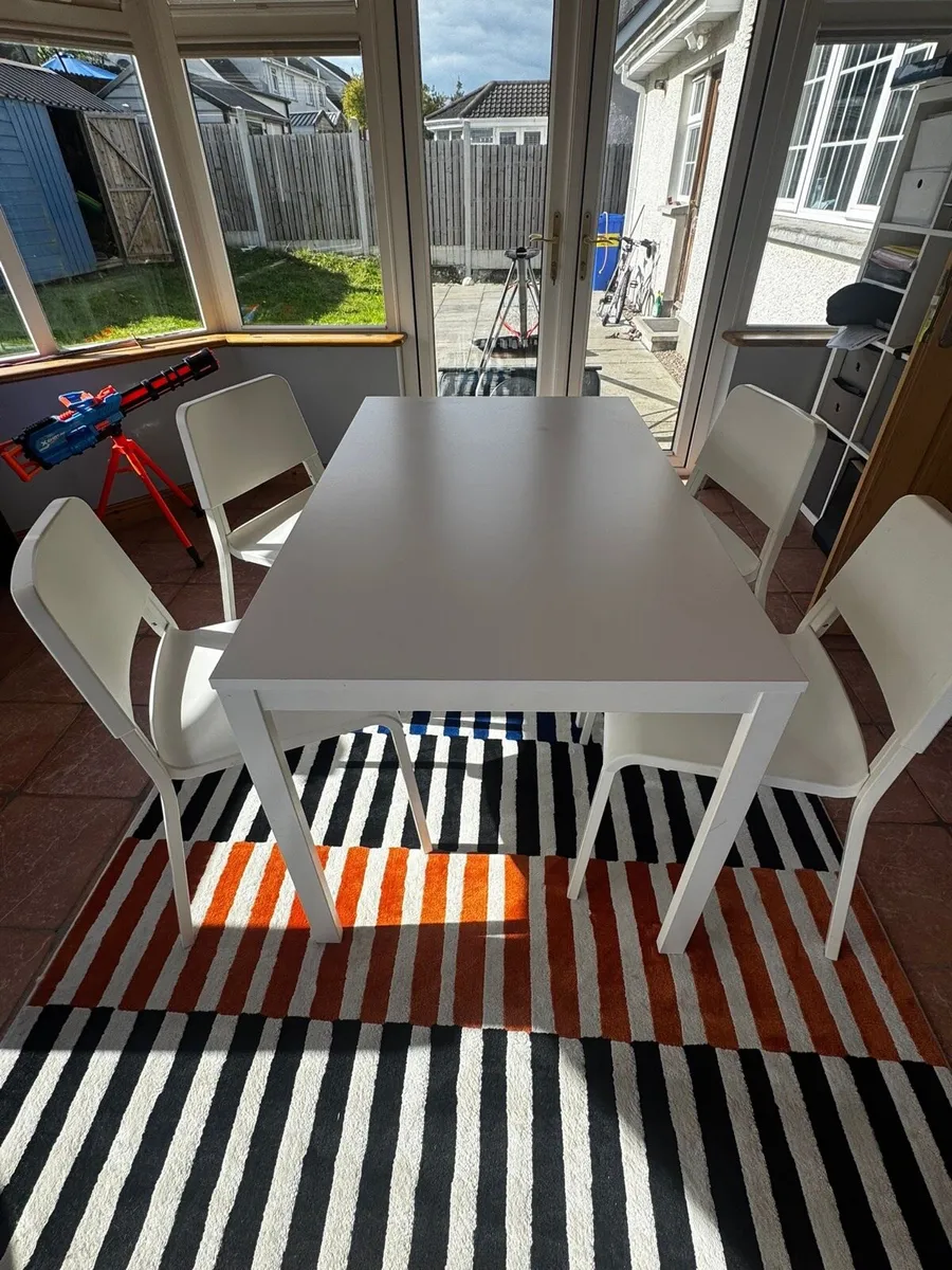 White Extendable Table with Chairs - Image 1