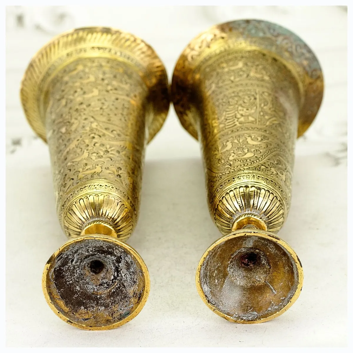 Antique 19th Century Persian Brass Vases Set - Image 4