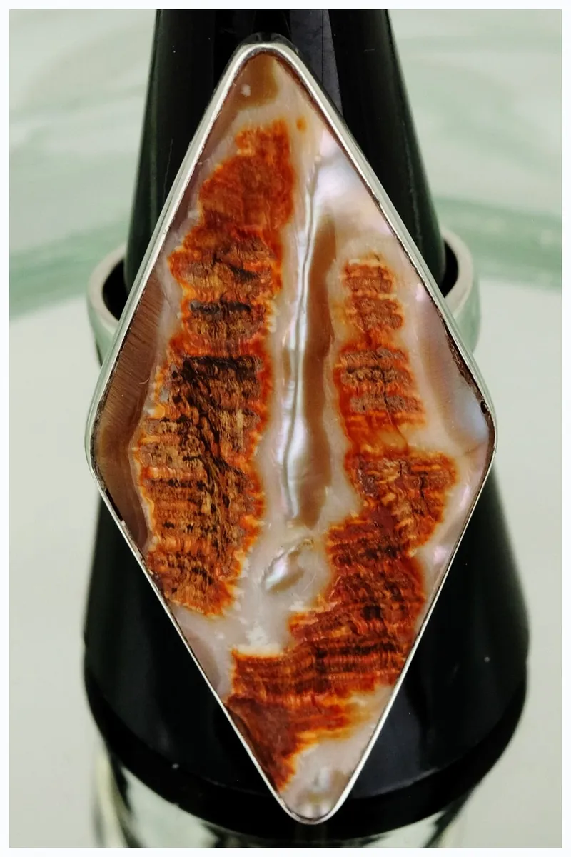 Sterling Silver Agate Statement Ring Size Q 1/2 - Image 1