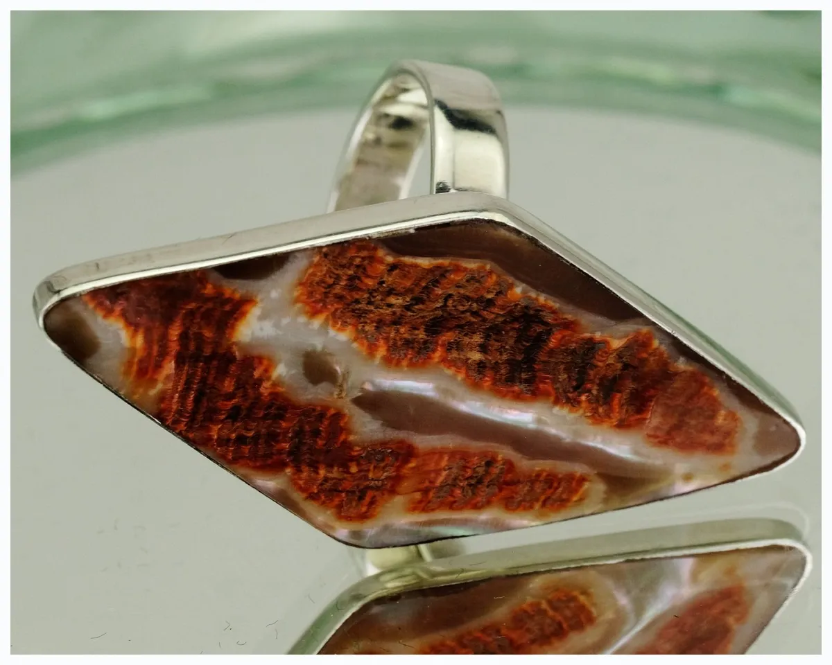 Sterling Silver Agate Statement Ring Size Q 1/2 - Image 4