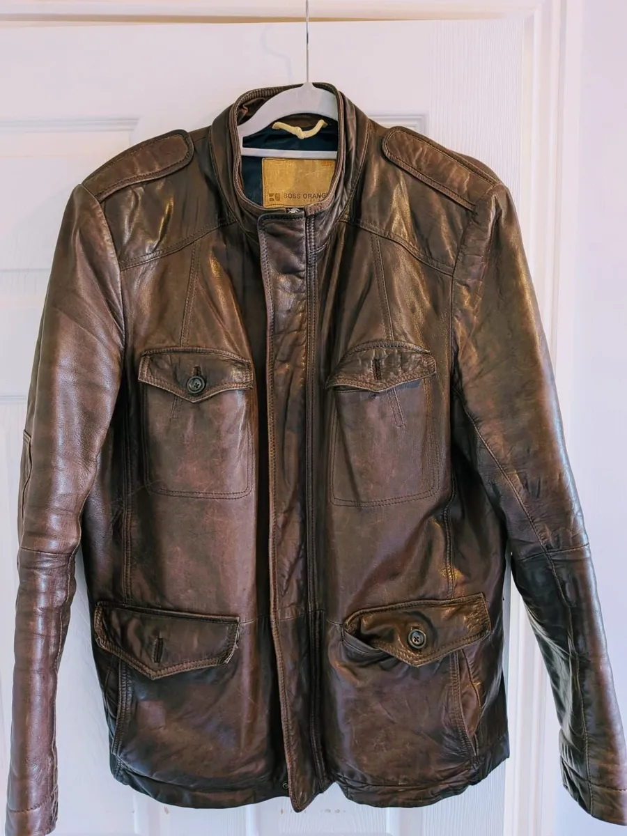 Vintage Boss Orange Lamb Leather Jacket Size UK 50 - Image 2