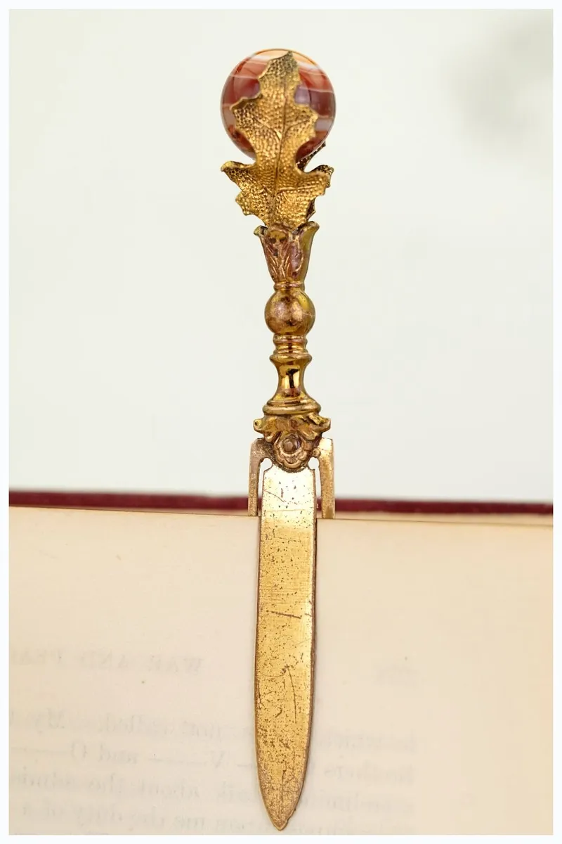 Antique Victorian Brass And Agate Bookmark c1890 - Image 2