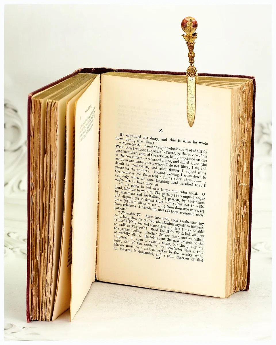 Antique Victorian Brass And Agate Bookmark c1890 - Image 3
