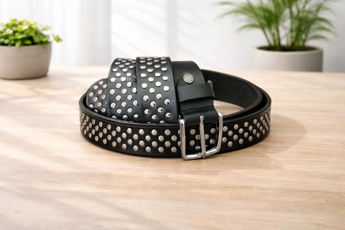 Unisex Black Studded Punk Rock Leather Belt - Image 3