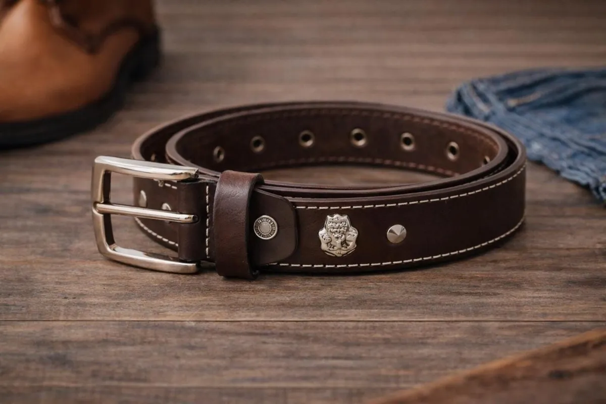 Unisex Brown Leather Stud Belt - Image 2
