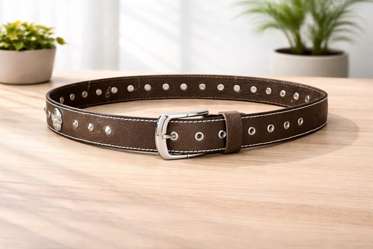 Unisex Brown Leather Stud Belt - Image 4