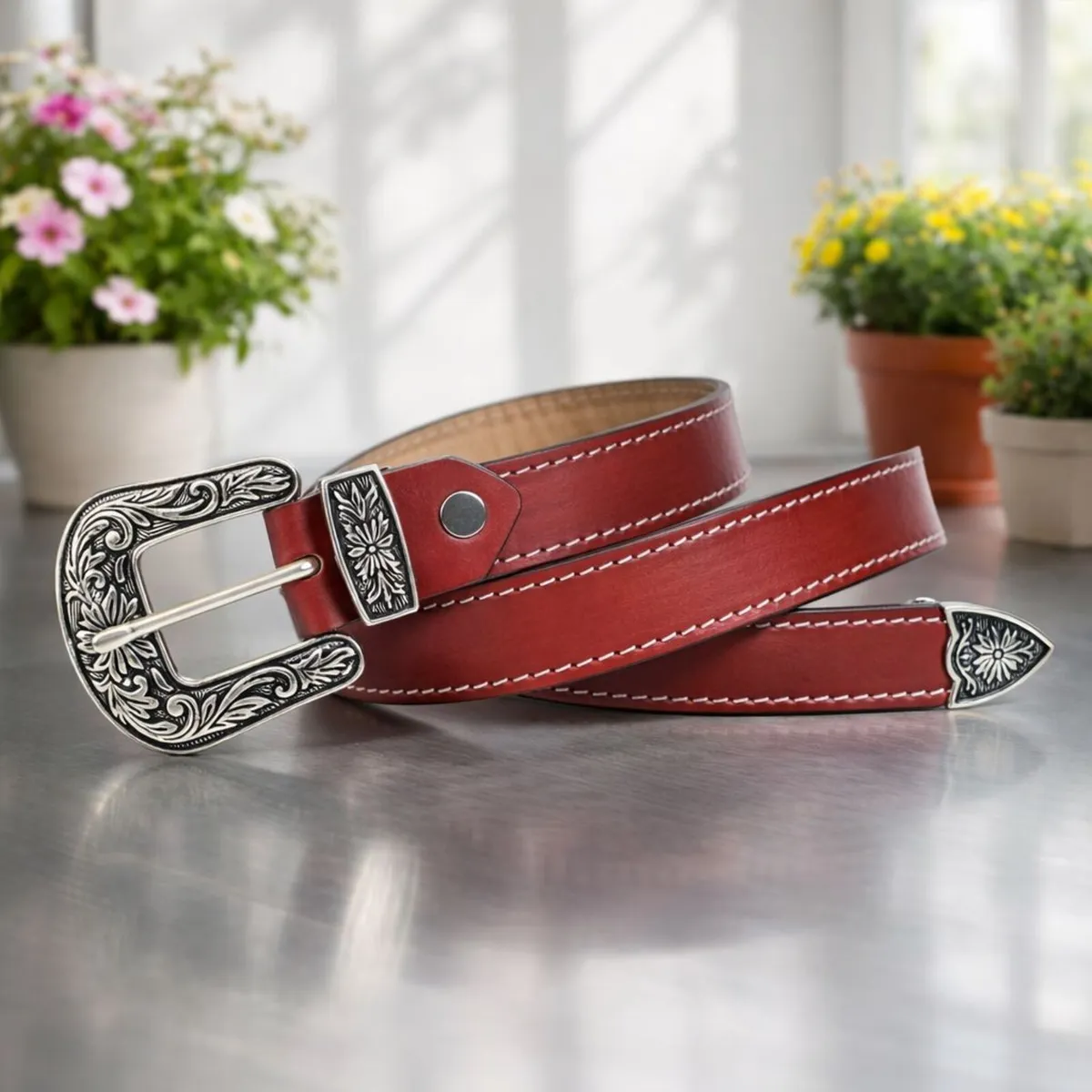 Unisex Genuine Leather Cowboy Cowgirl Belt - Image 3