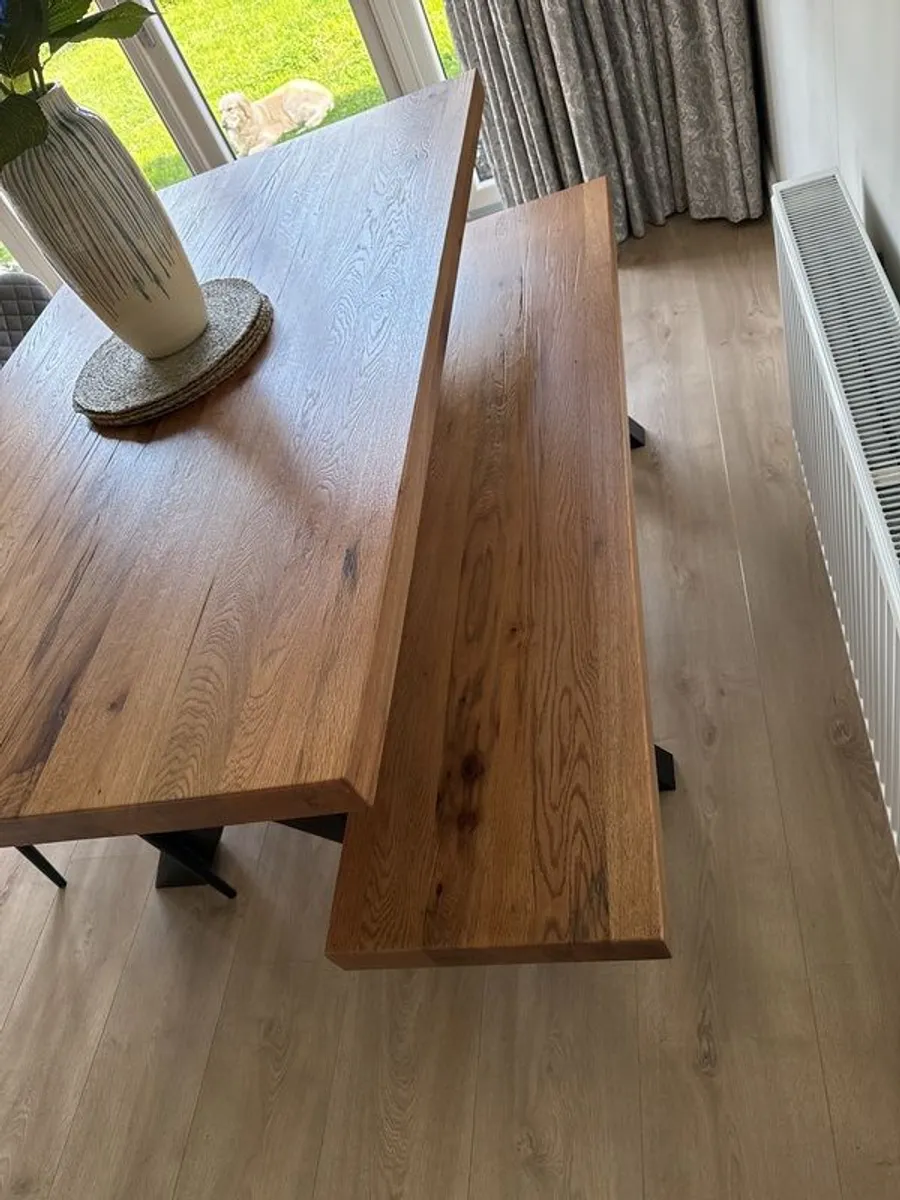 Solid wood table x4 chairs and a bench - Image 2