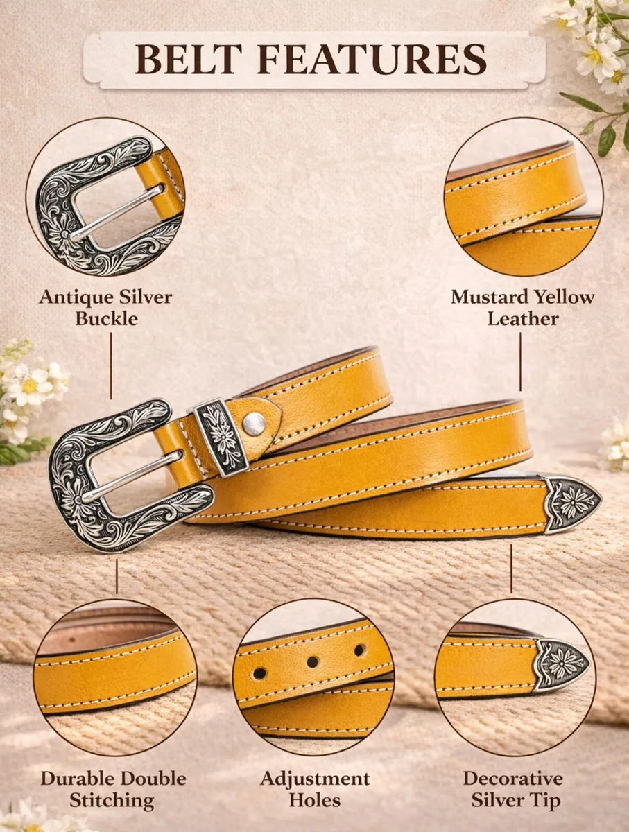 Unisex Genuine Leather Cowboy Cowgirl Belt - Image 4