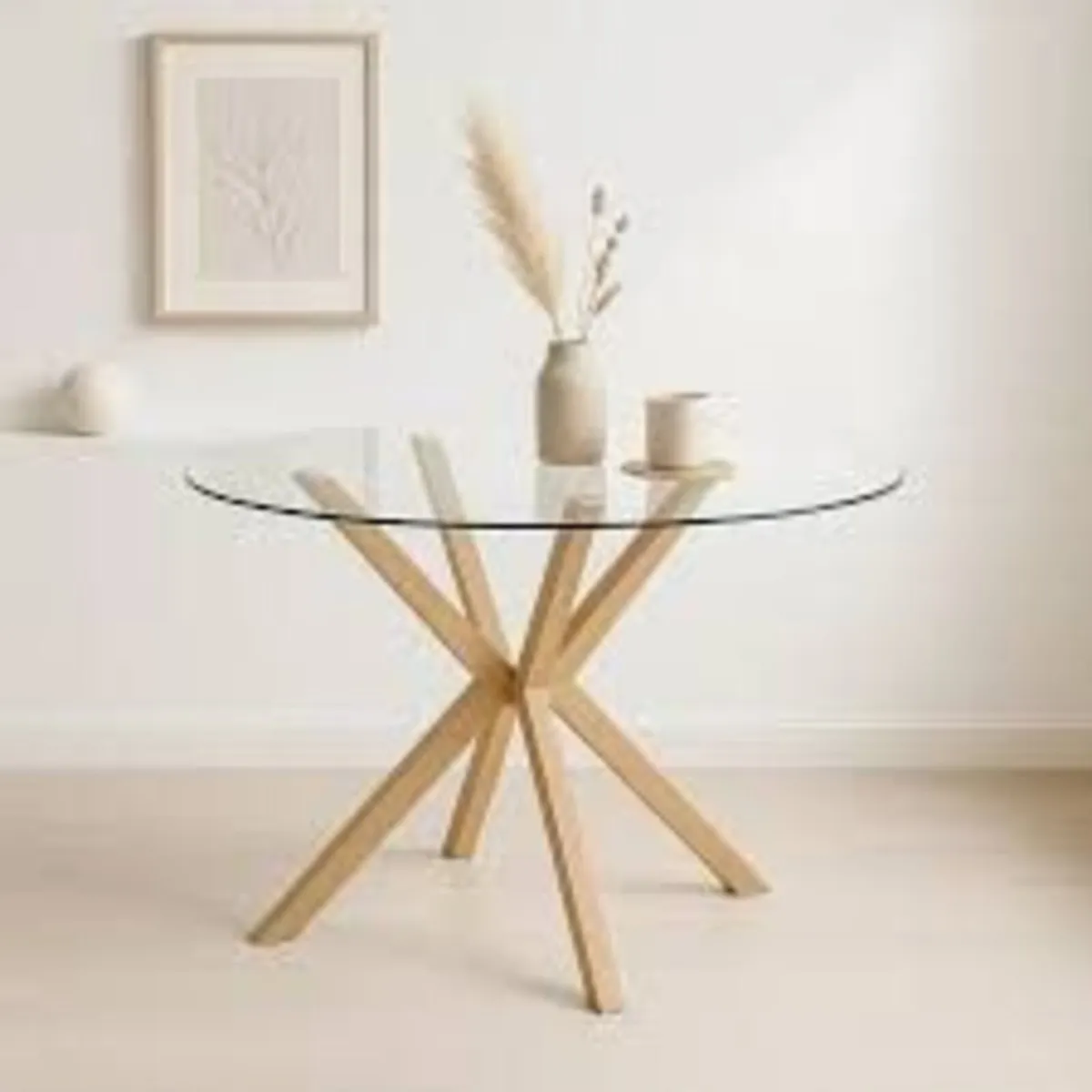 Round Glass Dining Table Set with 4 Faux Leather - Image 2