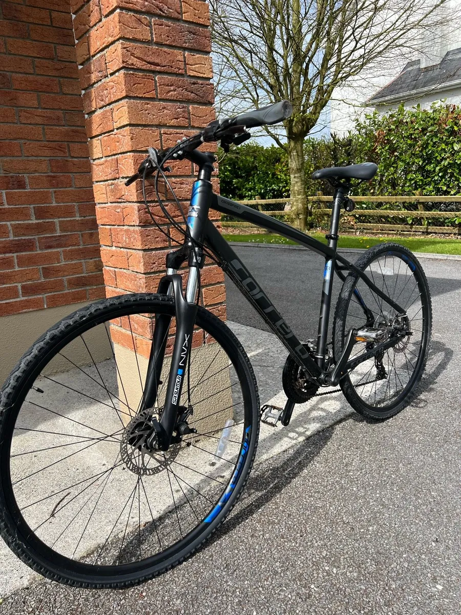 Men’s Carrera hybrid bike black and blue - Image 1