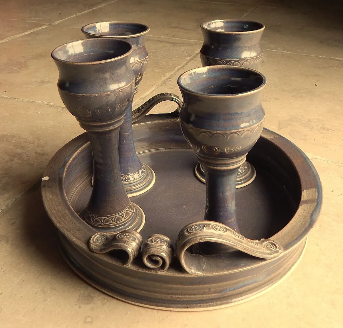 Kilkenny Cillcuain Pottery Tray & 4 Goblets - Image 4