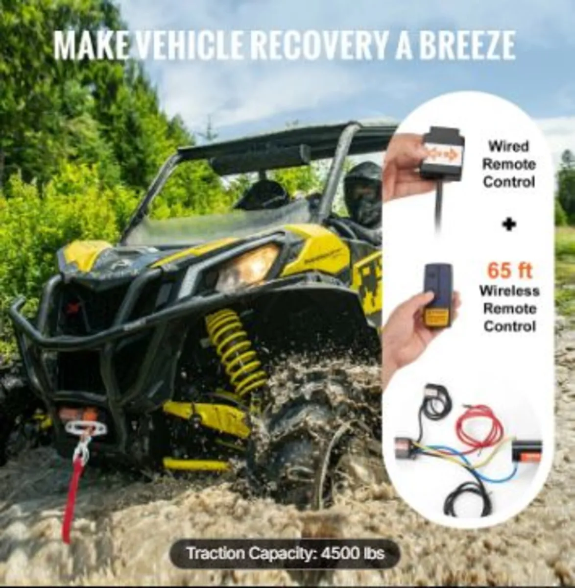 Electric Winch ATV UTV 2041.2 kg - Image 3