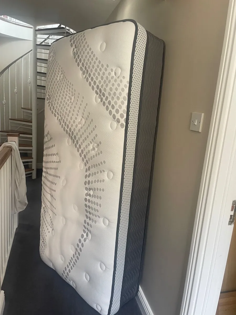 Light grey wooden  single bed & mattress - Image 3