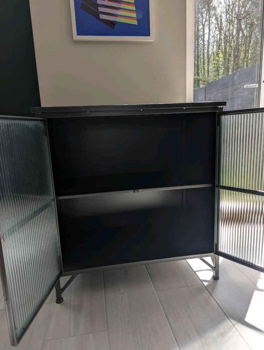 Metal & Brass Cabinet with Reeded Glass - Image 4