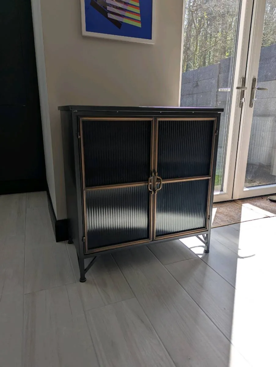 Metal & Brass Cabinet with Reeded Glass - Image 1