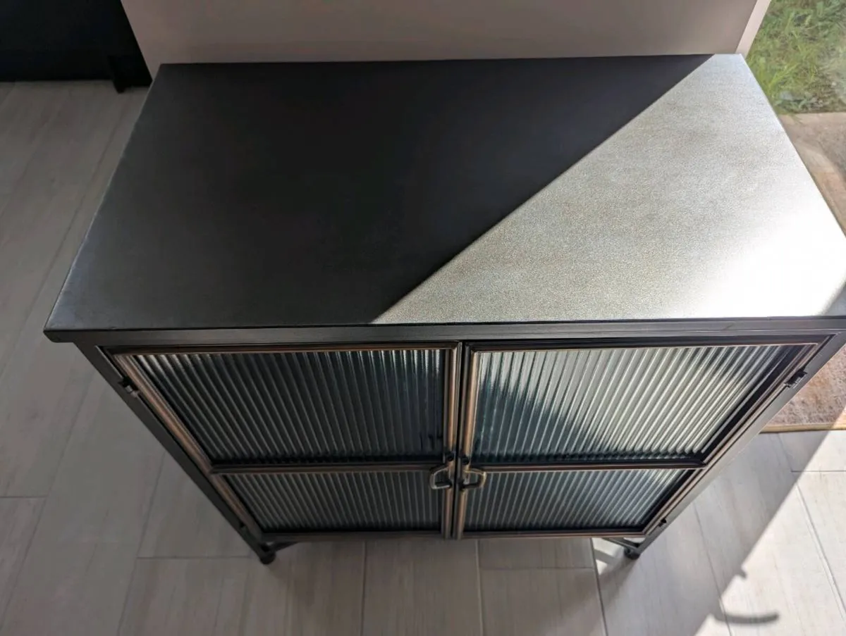 Metal & Brass Cabinet with Reeded Glass - Image 3